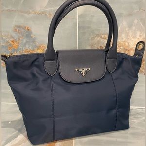 Prada Convertible Flap Tessuto Saffiano Leather Nylon small Tote Bag